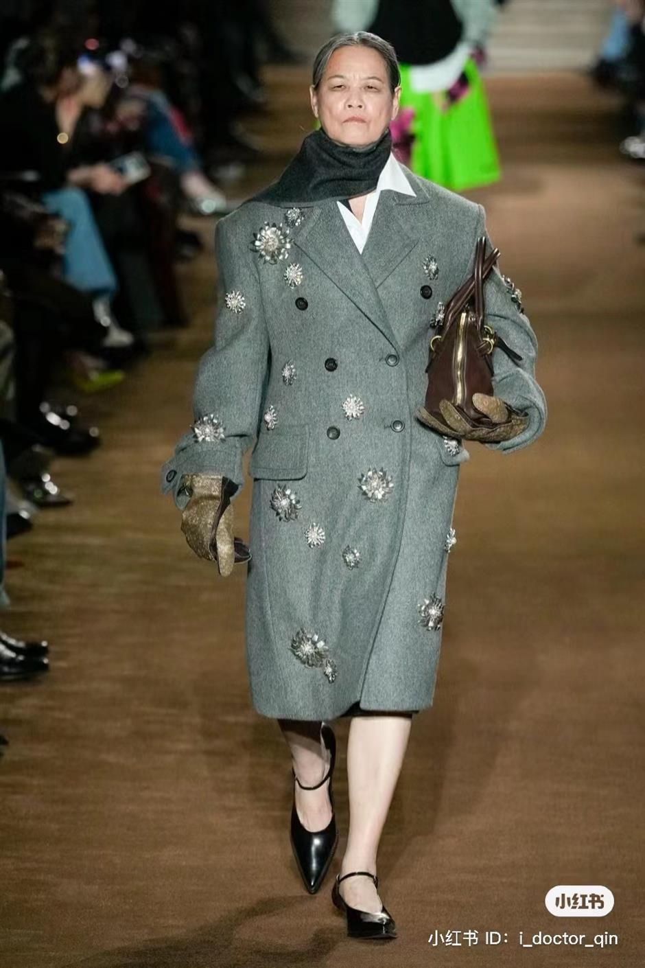 no age limit: 'cool auntie' struts her stuff on the haute couture catwalk