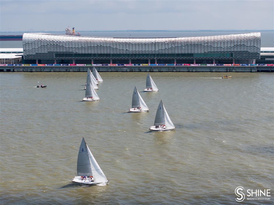 ahoy, shanghai cruise port regatta under full sail