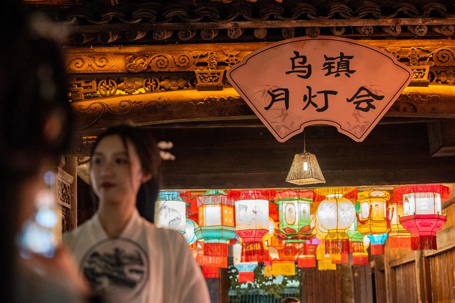 the moon shines brightly at wuzhen mid-autumn festival