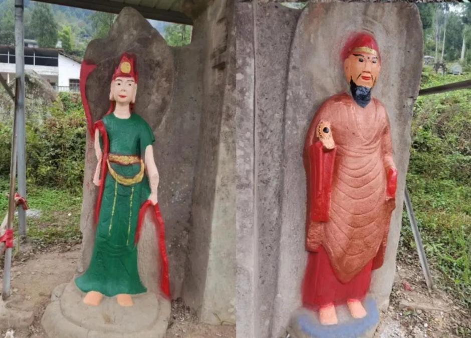 public sees red as buddhist cliff carvings painted in bright colors