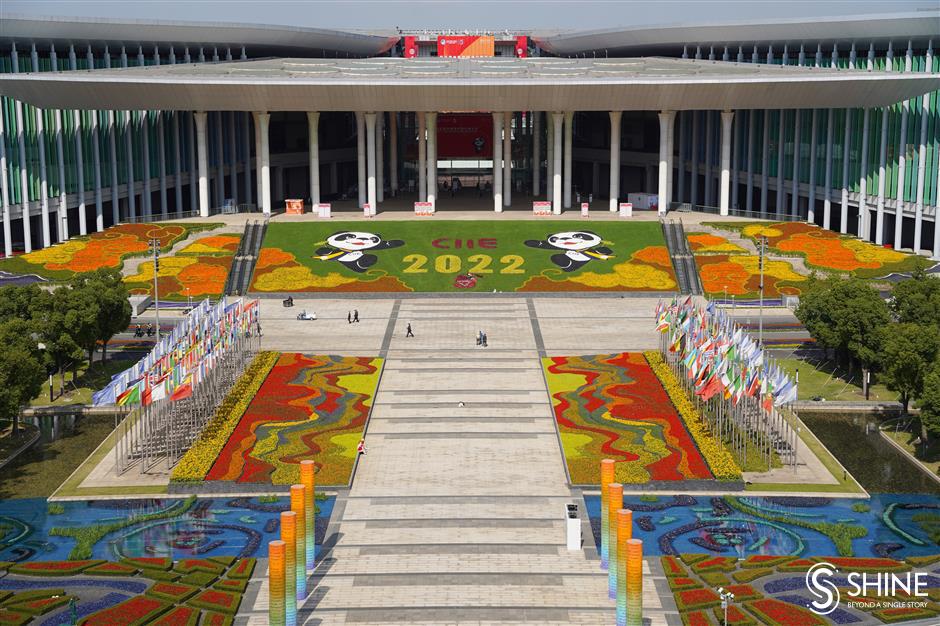 convention center colorfully landscaped ahead of ciie