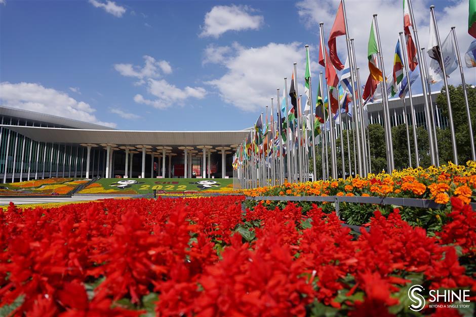 convention center colorfully landscaped ahead of ciie